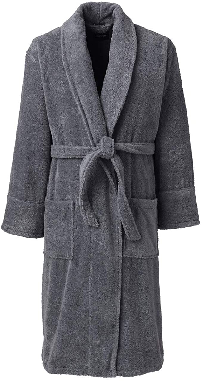 Lands' End Men's Turkish Terry Cloth Robe Calf Length, Rich Steel, Size Small eBay