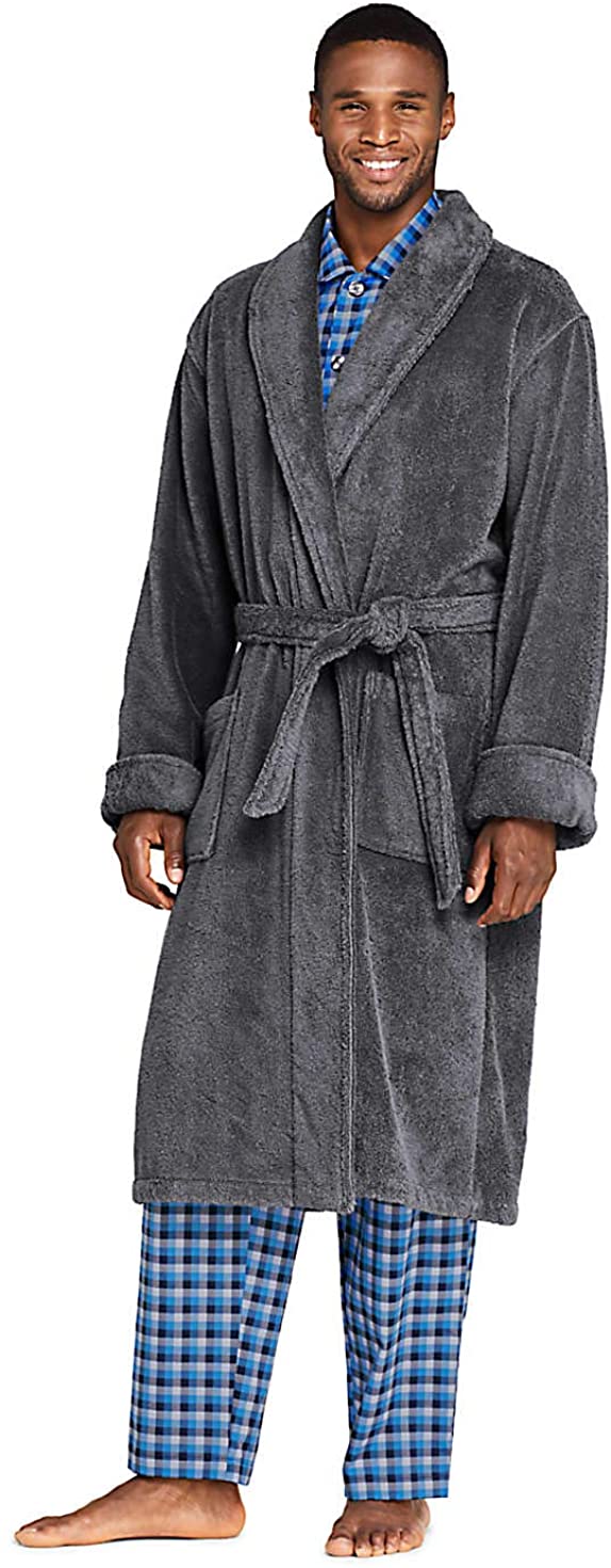 Lands' End Men's Turkish Terry Cloth Robe Calf Length, Rich Steel, Size Small eBay