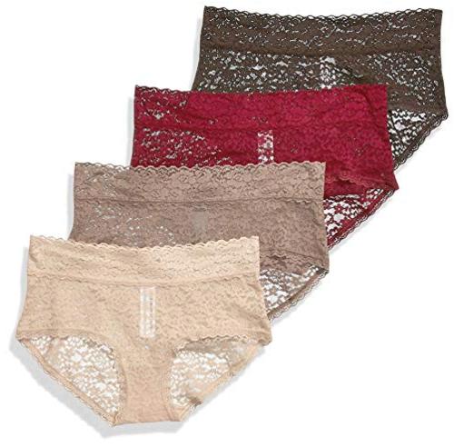 Essentials Womens 4-Pack Lace Stretch Hipster, Nude, Size 