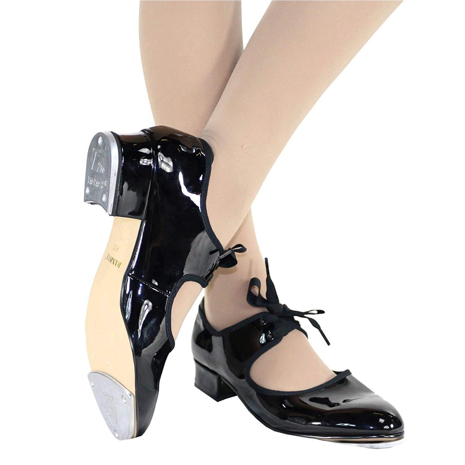 Danzcue Adult Patent Flexibale Tap Shoes, Black, Size 4.0
