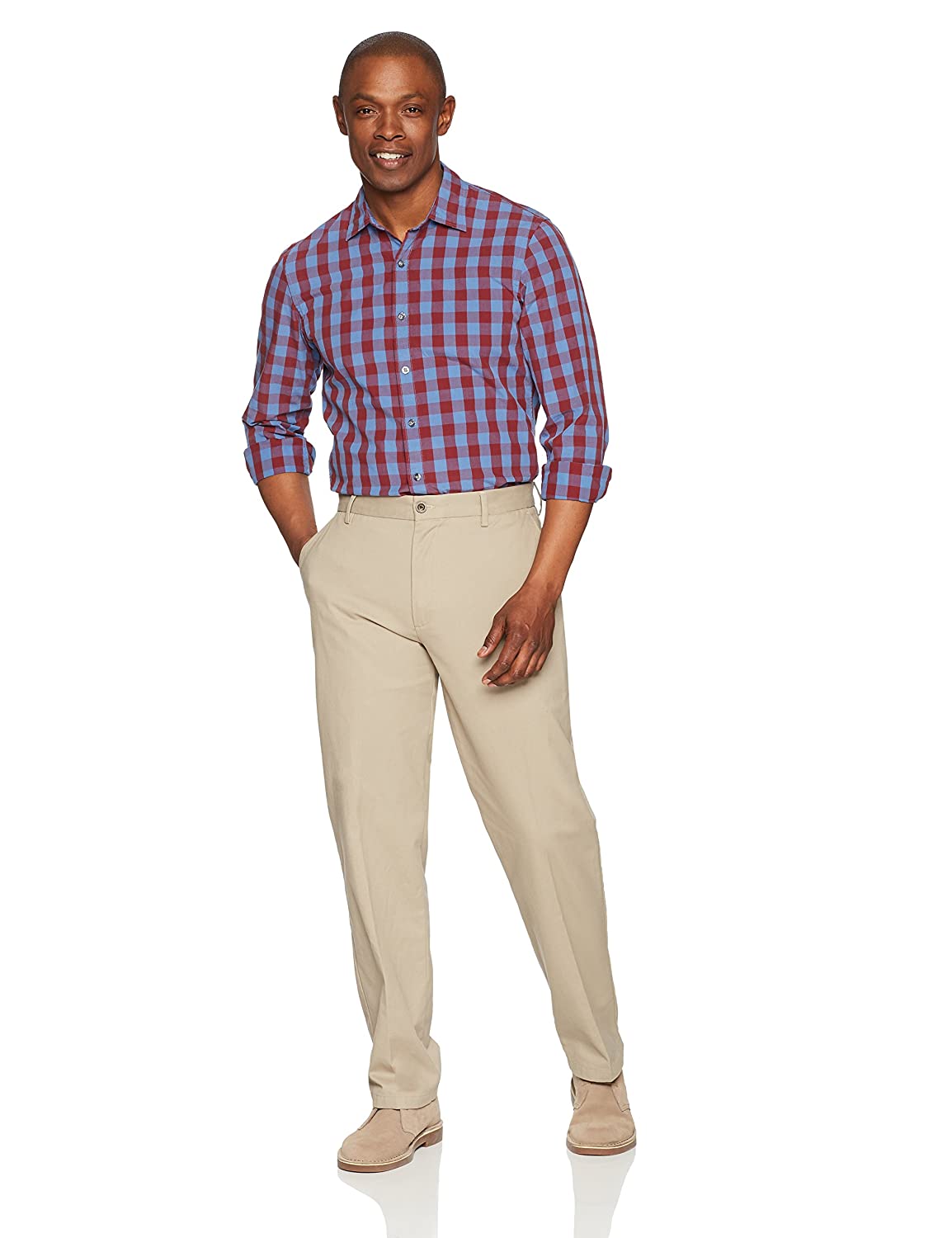 Essentials Men's Classic-Fit Wrinkle-Resistant, Khaki, Size 33W x 32L ...