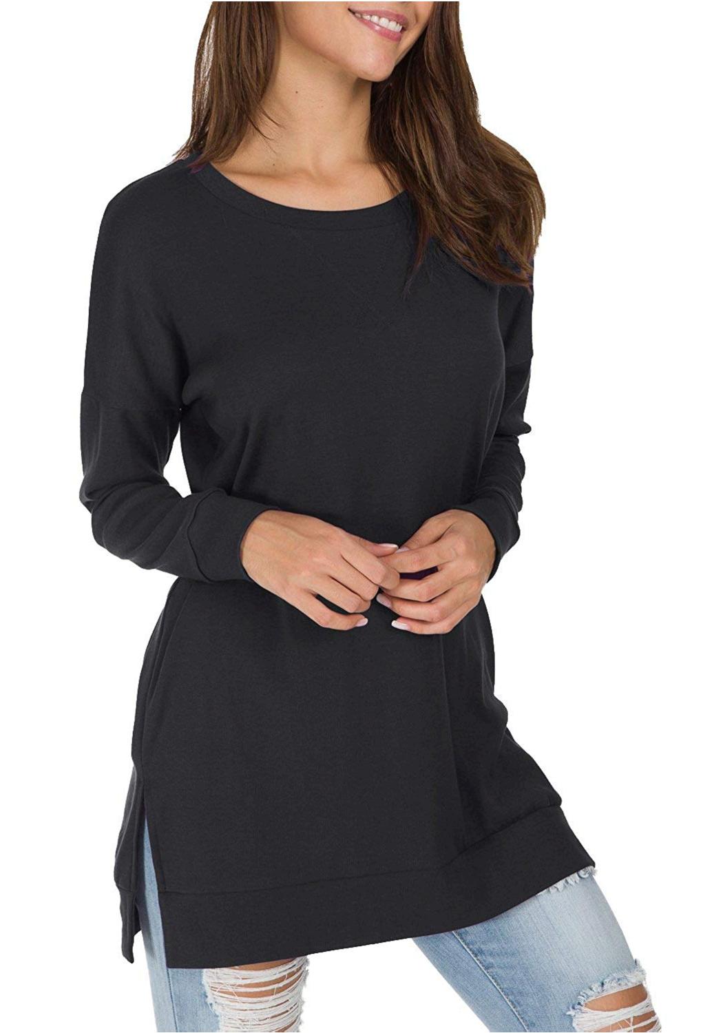 Womens Fall Long Sleeve Plus Pullover Side Split Loose, A-black, Size ...