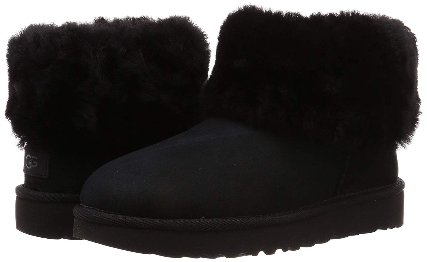 ugg classic mini fluff ankle boots in black