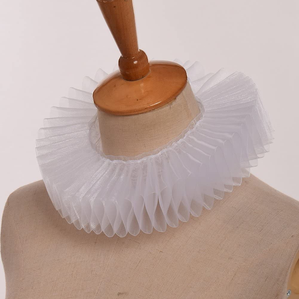 GRACEART Elizabeth Dickens Ruffle Neck Clown Collar, White, Size One