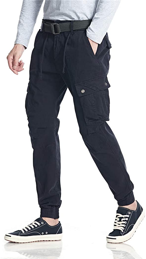 Cargo Pants for Men, 100% Cotton Casual Jogger Pants, Navy Blue, Size ...