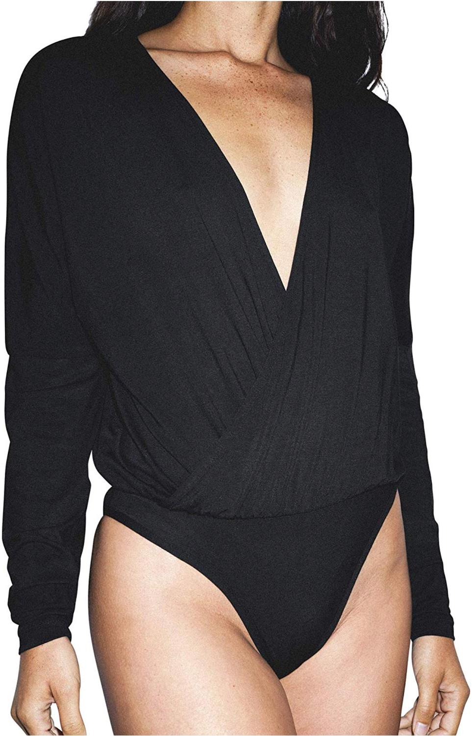 American Apparel Women's Mix Modal Long Sleeve Drape Bodysuit,, Black