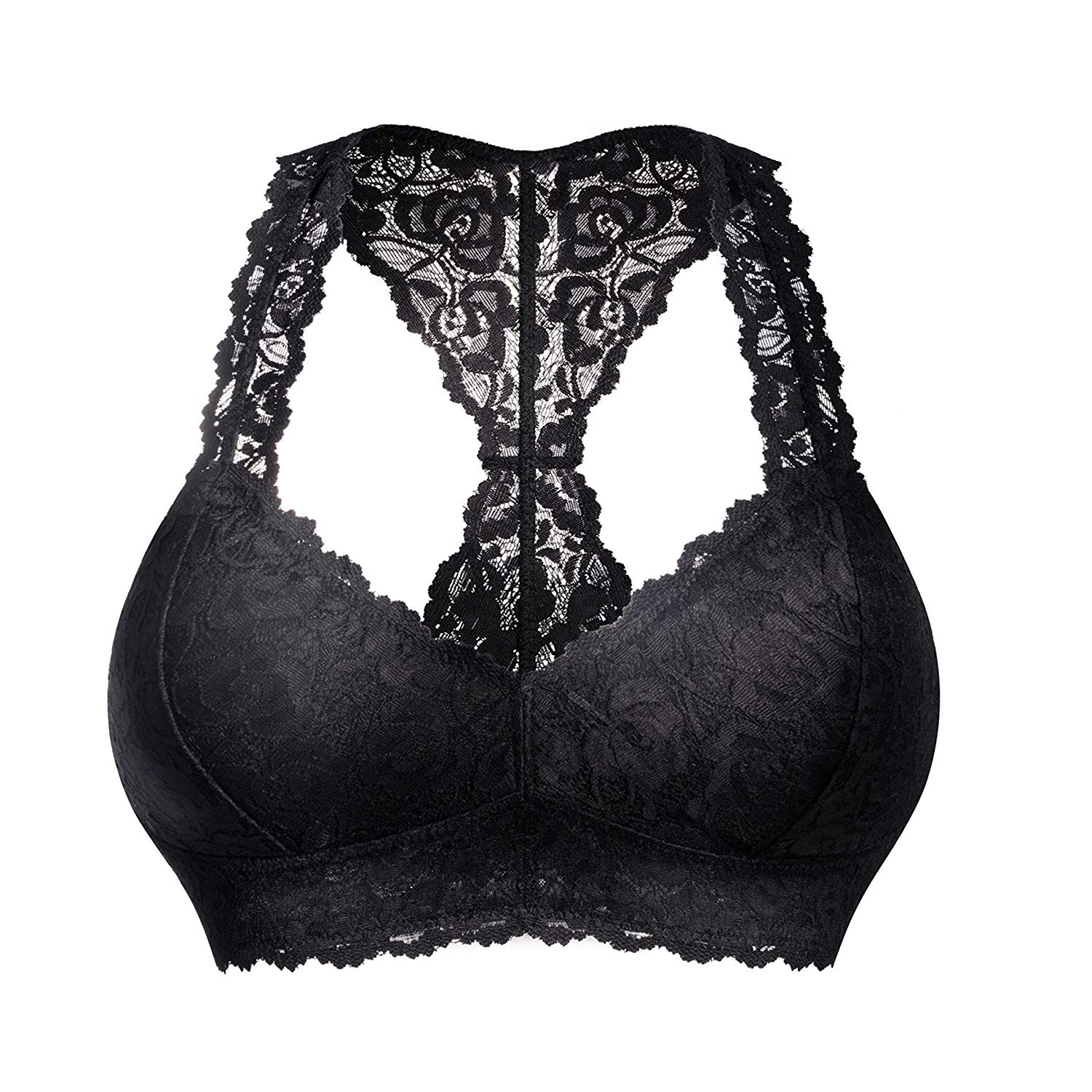 Rolewpy Women's Sexy Lace Bra Padded Racerback Breathable, Black, Size ...