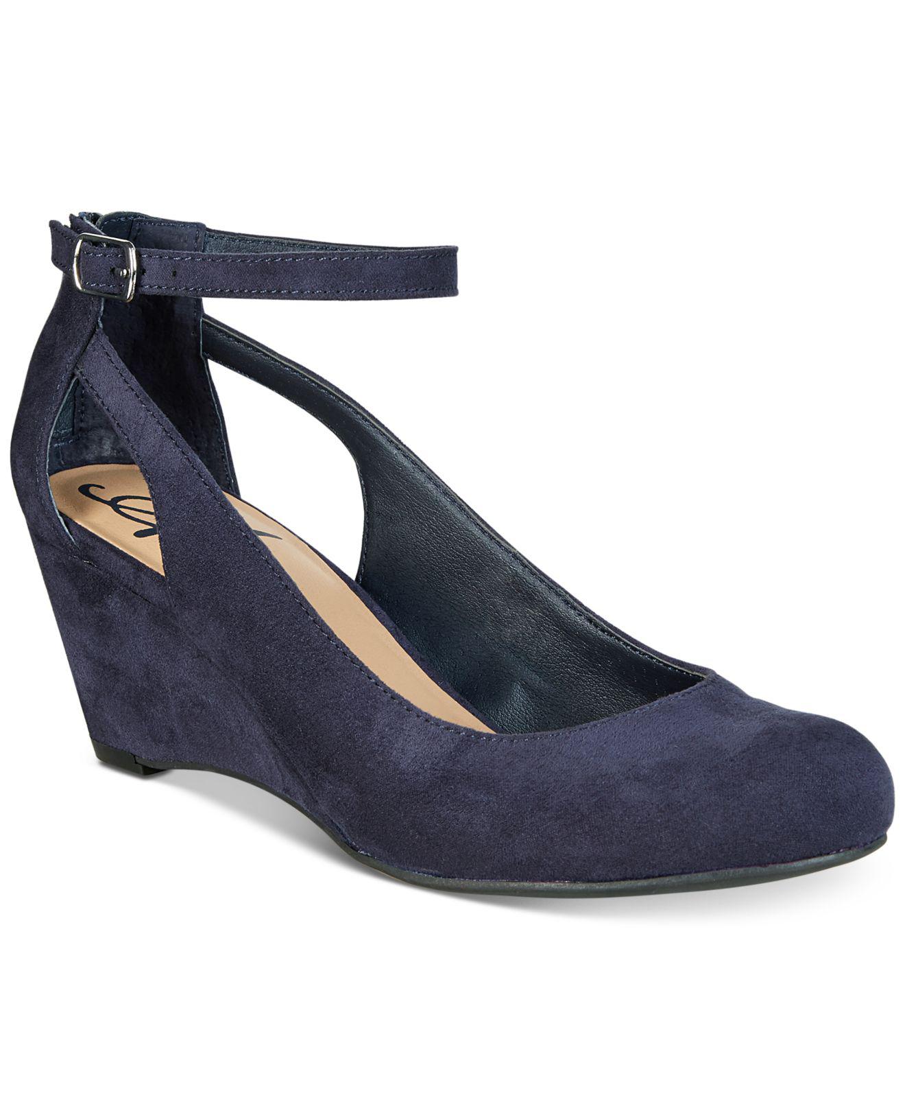 navy pumps with ankle strap