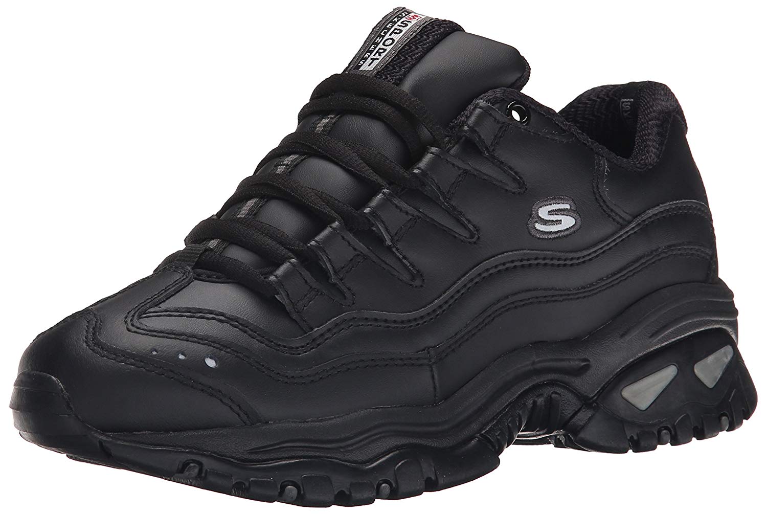 black skechers lace up trainers