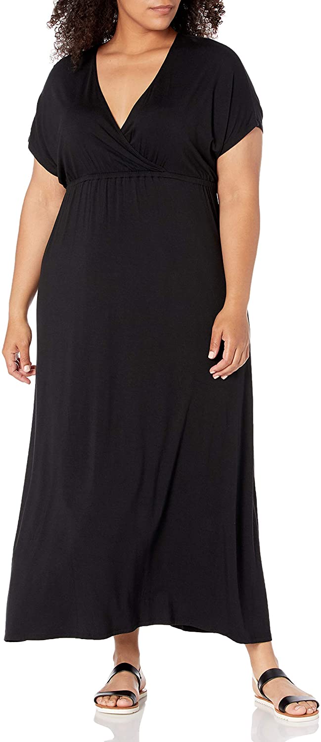 Essentials Women's Plus Size Surplice Maxi Dress, Black, Size 2.0 ...