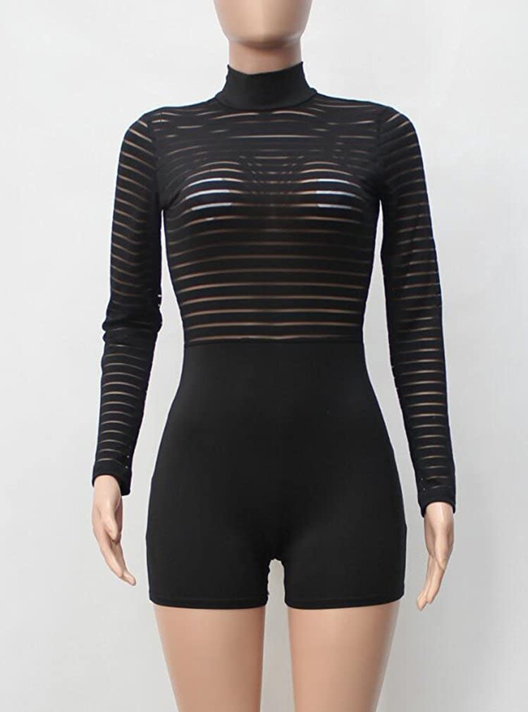 Download Biz Simple Womens Mock Neck Long Sleeve Mesh Short See, Black, Size Large CxFu | eBay