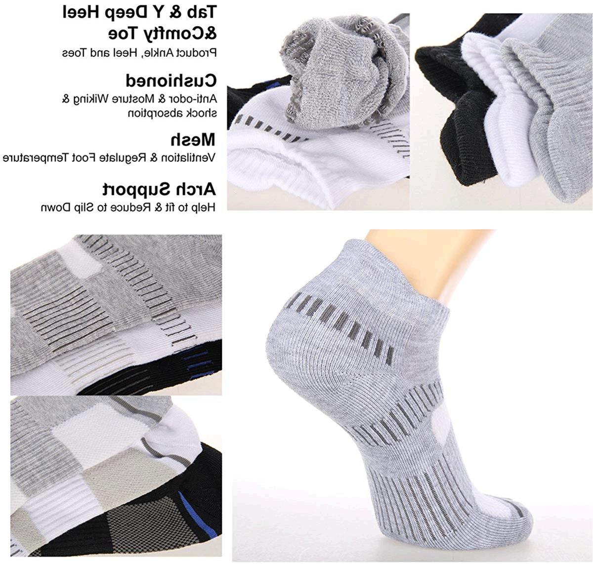 Cooplus Mens Ankle Socks Athletic Cushioned Breathable Low Cut, Grey 6