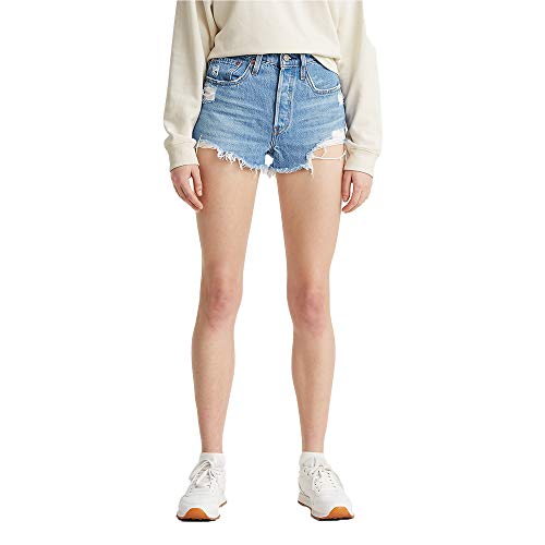 levi's 501 high rise short with raw hem and rips