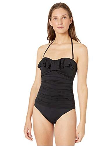 La Blanca Women's Island Goddess Ruffle Bandeau Mio One Piece, Black, Size 12.0 | eBay