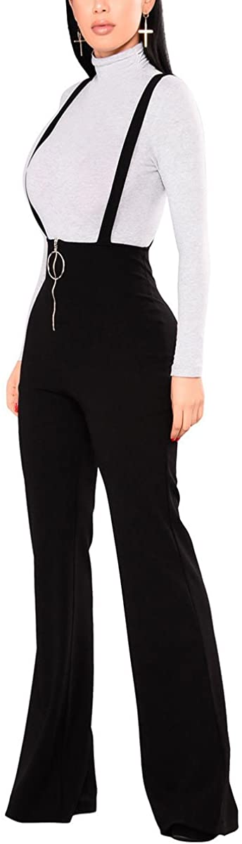 Women's Stretchy High Waisted Wide Leg Button-Down Pants, # Black, Size ...