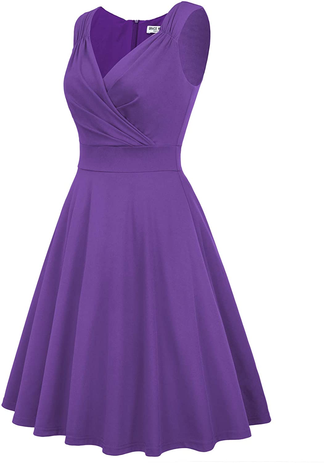 GRACE KARIN Women's 50s 60s Vintage Sleeveless V-Neck, Purple, Size ...