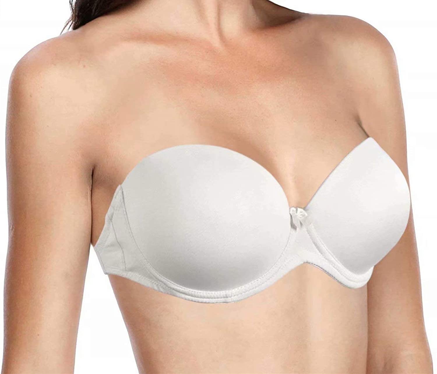 Strapless Bra With Clear Straps Lightly Padded Push Up White Size 36c Rwrc Ebay