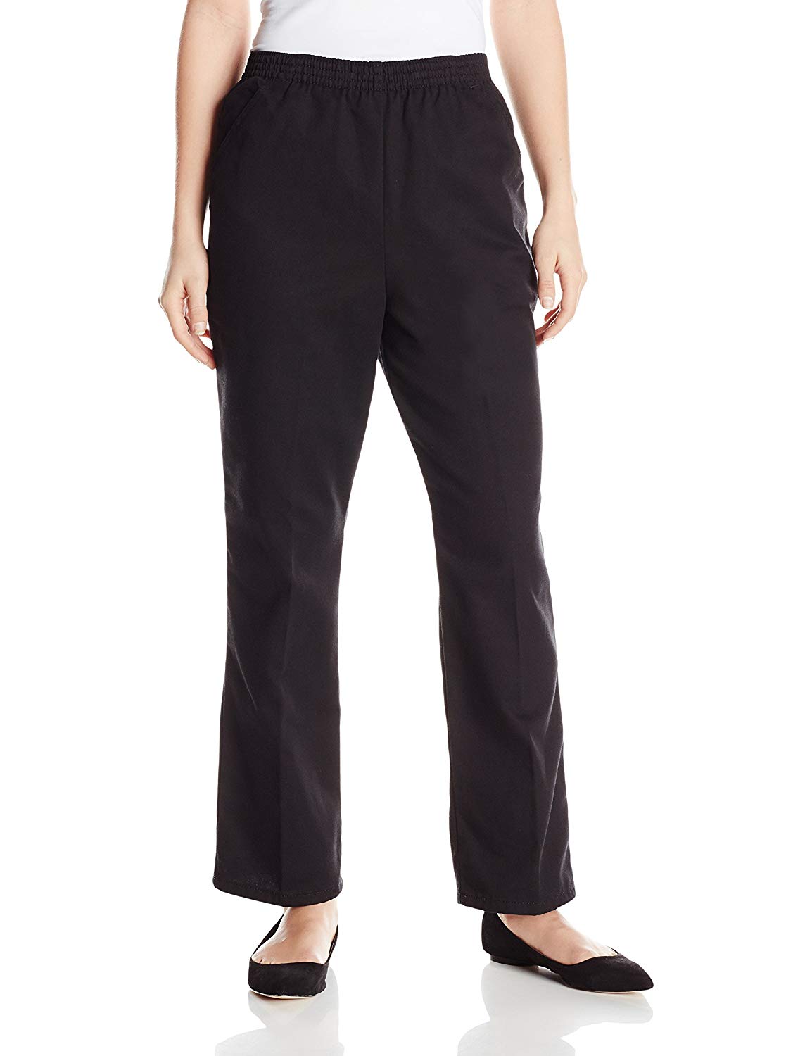 Chic Classic Collection Women's Petite Cotton Pull-On Pant, Black Twill ...