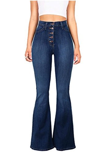 Vibrant Women's Juniors High Rise Button Fly Flare Jeans, Dark Denim ...