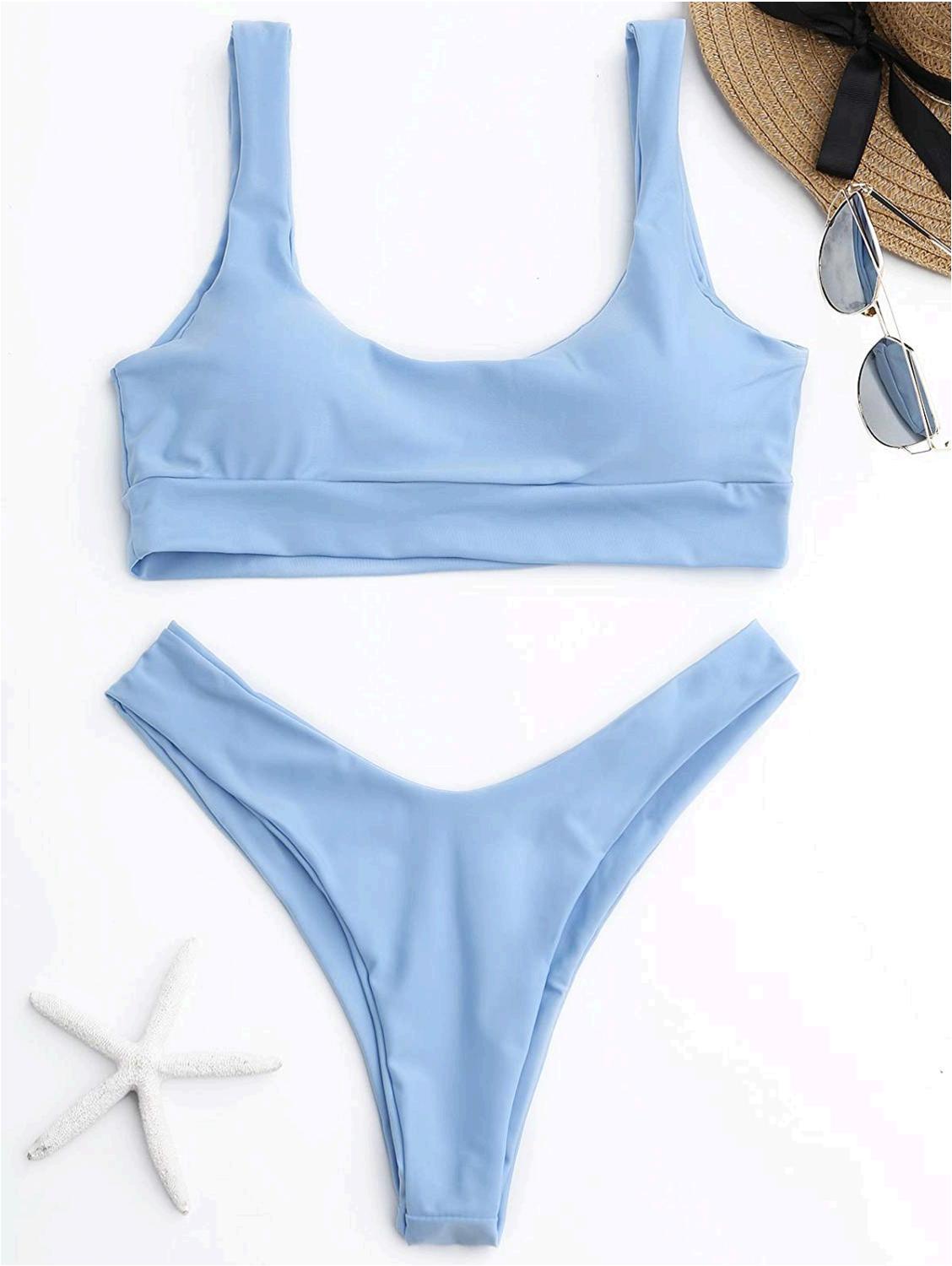 ZAFUL Women's Two Piece Bikini Push Up Halter Swimsuit Solid, Blue ...