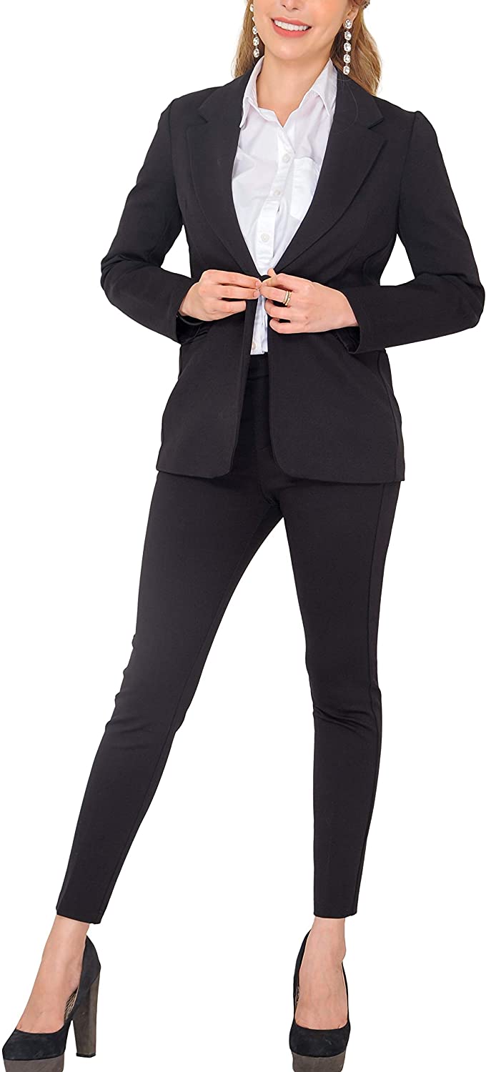 Marycrafts Women's Business Blazer Pant Suit Set for Work, Black, Size ...