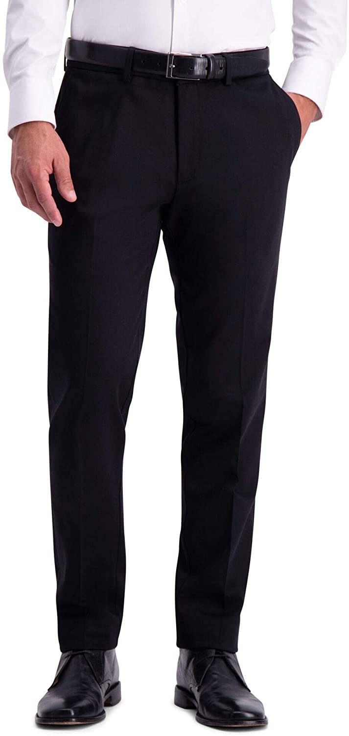 haggar men's premium no iron khaki classic fit expandable waist flat front pant