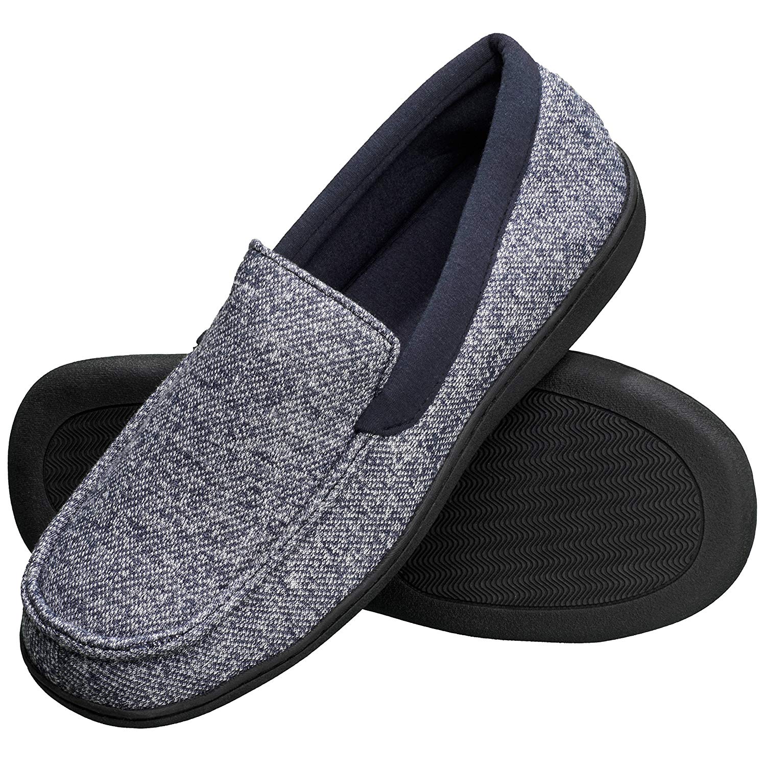 Hanes Men's Slippers House Shoes Moccasin Comfort Memory Foam, Navy ...