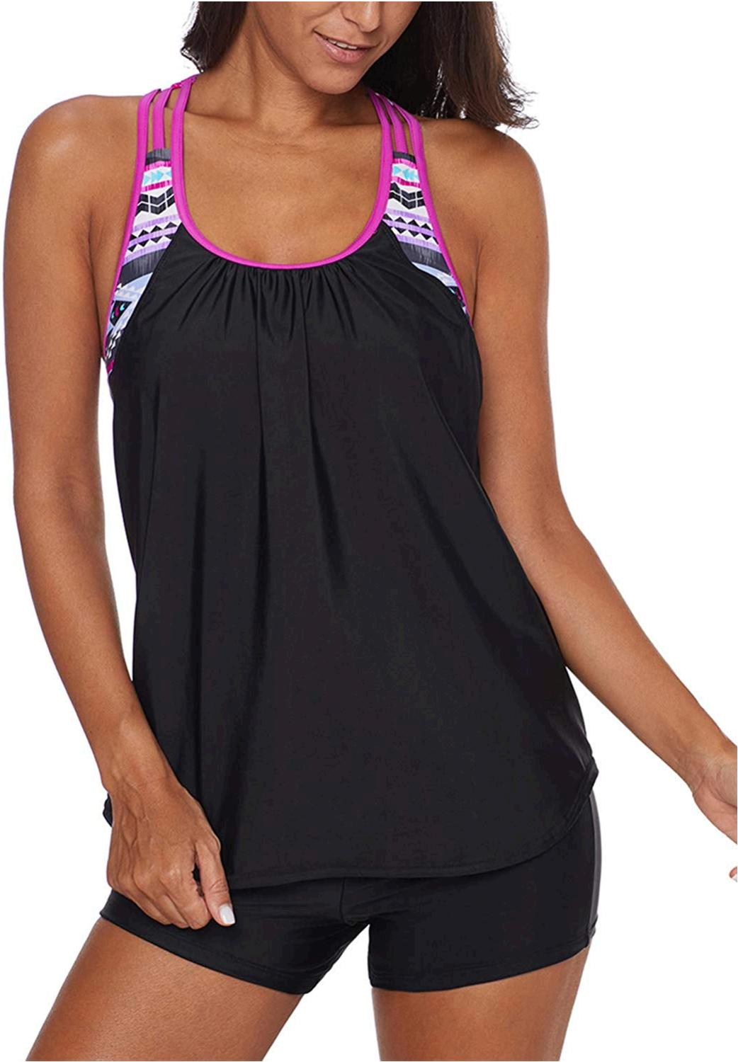 Black swimsuit shorts and Sporty Tankini Top for plus sized, athletic women on Amazon