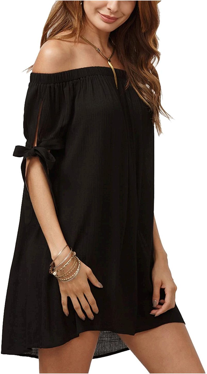 black shoulder tie dress