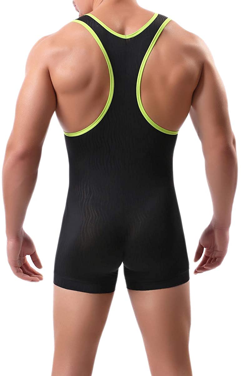 YUFEIDA Mens Suspenders Wrestling Singlet Leotard Thong