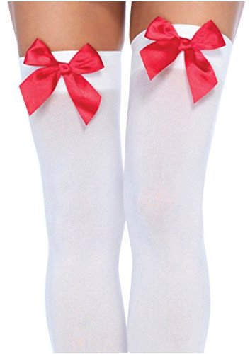 Leg Avenue Women S Satin Bow Accent Thigh Highs White Red Size One Size Bqiw 714718074795 Ebay