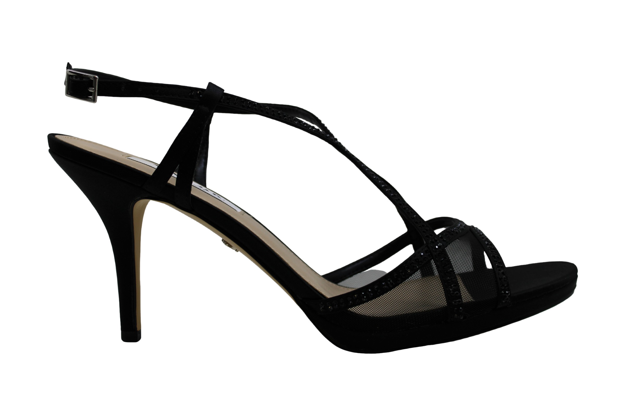 Nina Blossom Strappy Embellished Evening Sandals Women's, Black Satin ...