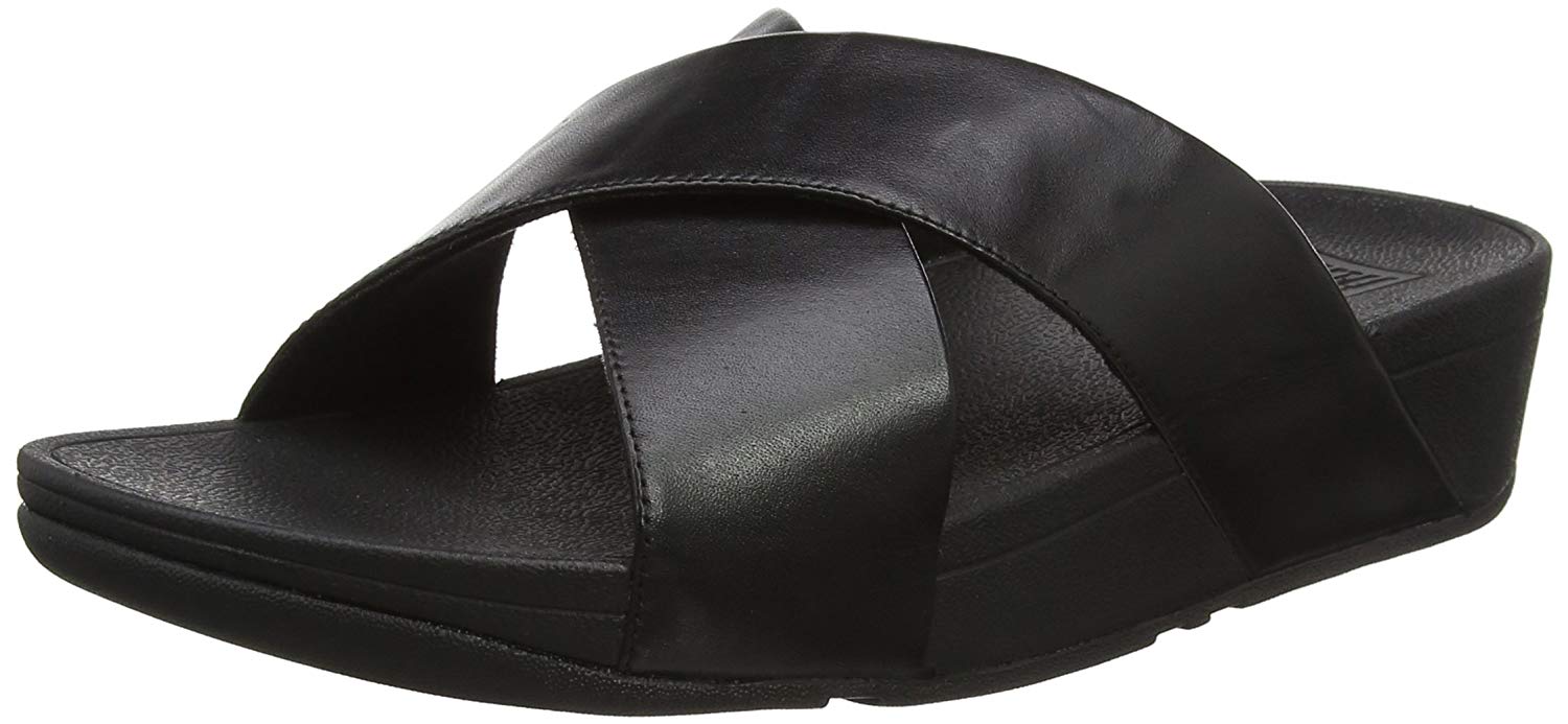 FitFlop Women's Lulu Cross Slide Sandals-Leather, Black, Size 8.0 TyUw ...