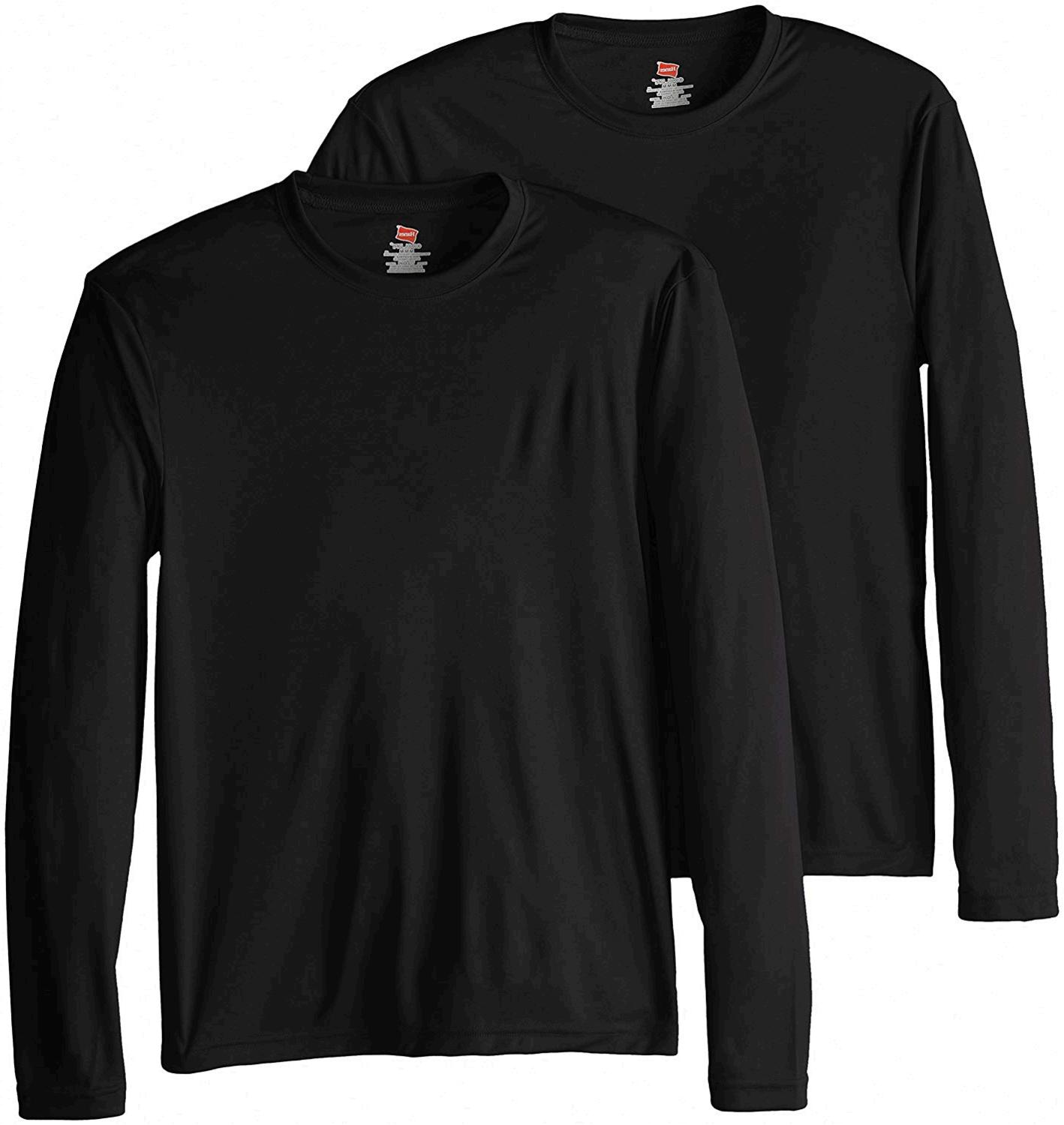 Hanes Men's Long Sleeve Cool Dri T-Shirt UPF 50+,, Black, Size XX-Large ...