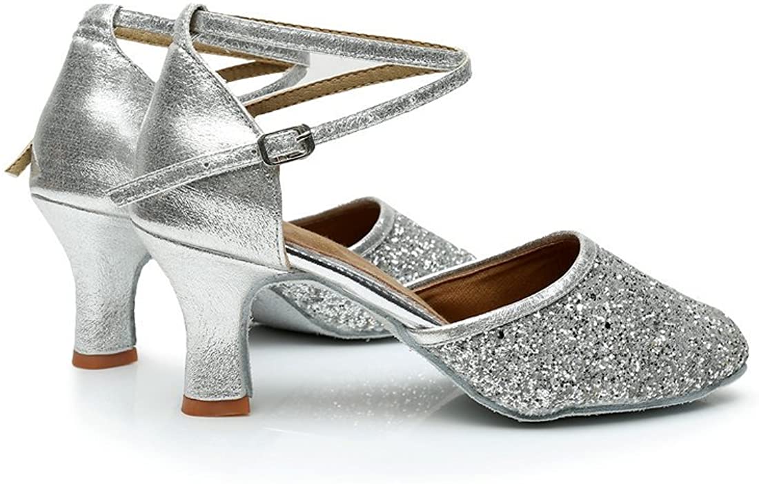 iCKER GetMine Womens Latin Dance Shoes Heeled Ballroom Salsa, Silver ...