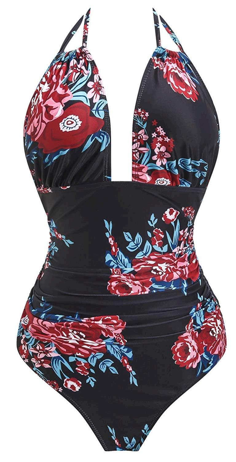 I2CRAZY Bathing Suits for Women One Piece Halter, 01flower-01, Size ...