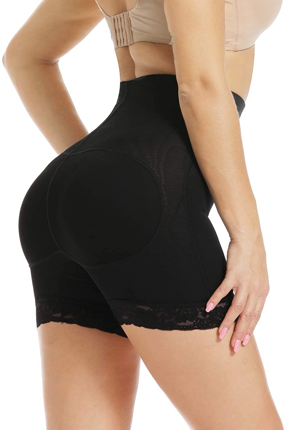 Women Seamless Butt Lifter Padded Lace Hip Enhancer, Black 