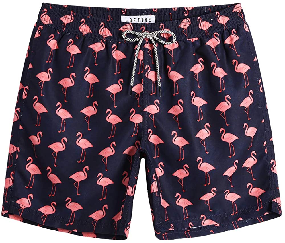 MaaMgic Mens Quick Dry Printed Short Swim Trunks, Flamingo Navy, Size ...