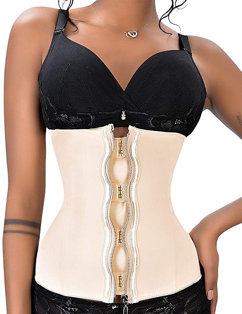 ASHLONE Latex Waist Trainer Corset Underbust Sport Cincher, Beige, Size