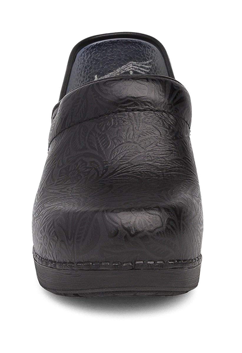 dansko tooled black clogs