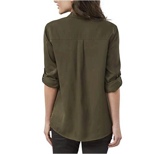 Dickies Women's Long Sleeve Lyocell Button Up Shirt, Rinsed, Green ...