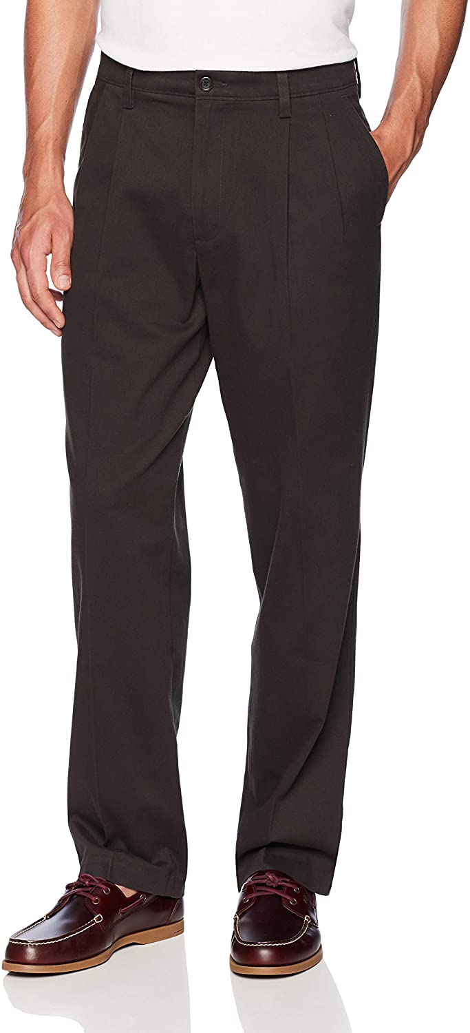 Dockers Men's Classic Fit Easy Khaki Pleated Pants, Brown, Size 34W x