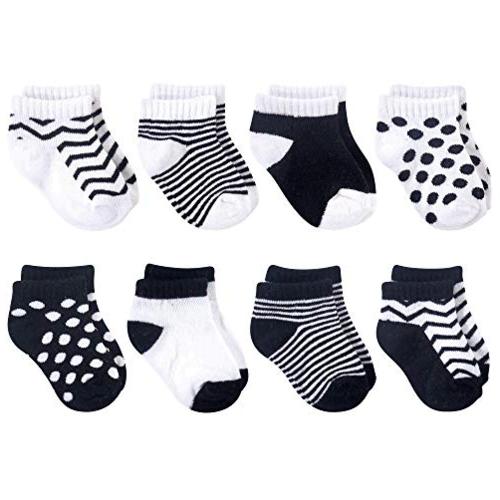 Luvable Friends Baby Basic Socks, Black And White 8Pk,, Black, Size 0-6 ...