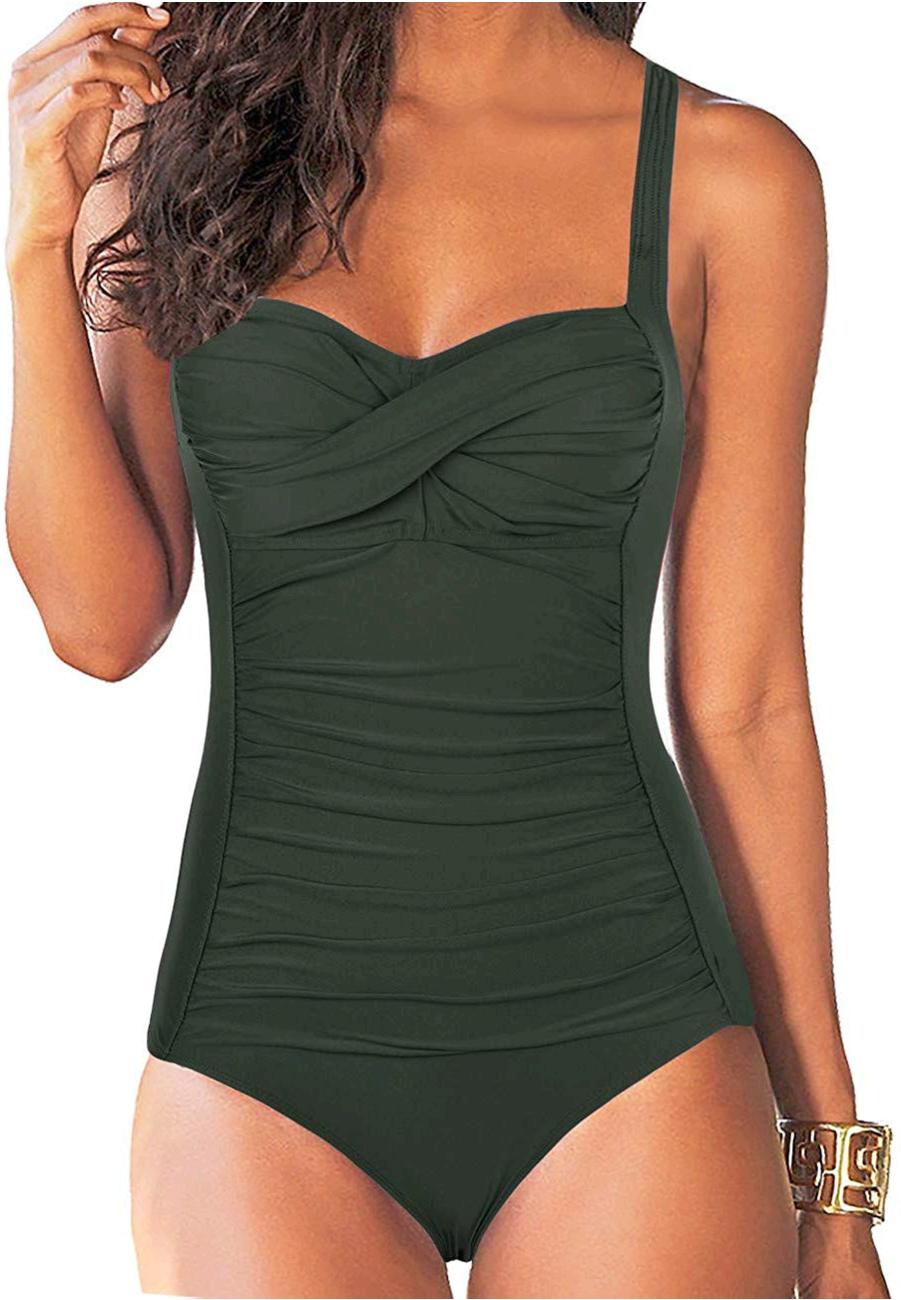 Hilor Women s One Piece Swimsuits Front Twist Bathing Suits Green 