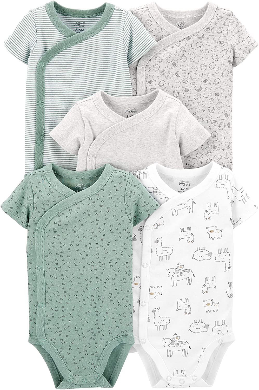 Simple Joys by Carter's Baby 5Pack Side Snap Bodysuit, Green Prints, Size 0.0 eBay