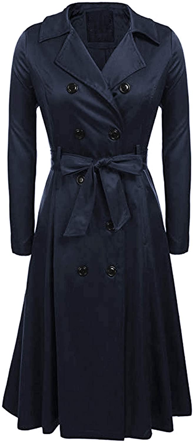 Zeagoo Women's Trench Coats Double-Breasted Long Coat, Navy Blue, Size ...