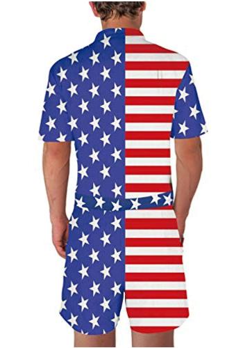 Men's Rompers Male Zipper Jumpsuit Shorts Flag Independence Day, Flag ...