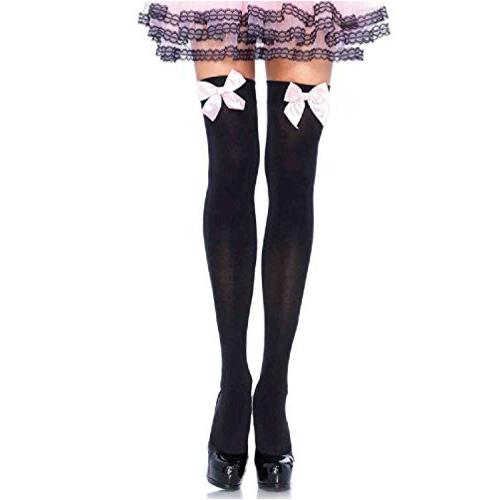 Leg Avenue Women's Satin Bow Accent Thigh Highs, Black/Light Pink, Size One Size | eBay