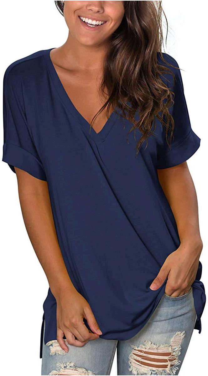 Juniors Short Sleeve Tunic Tops Flowy Summer Loose, 04-navy Blue, Size ...