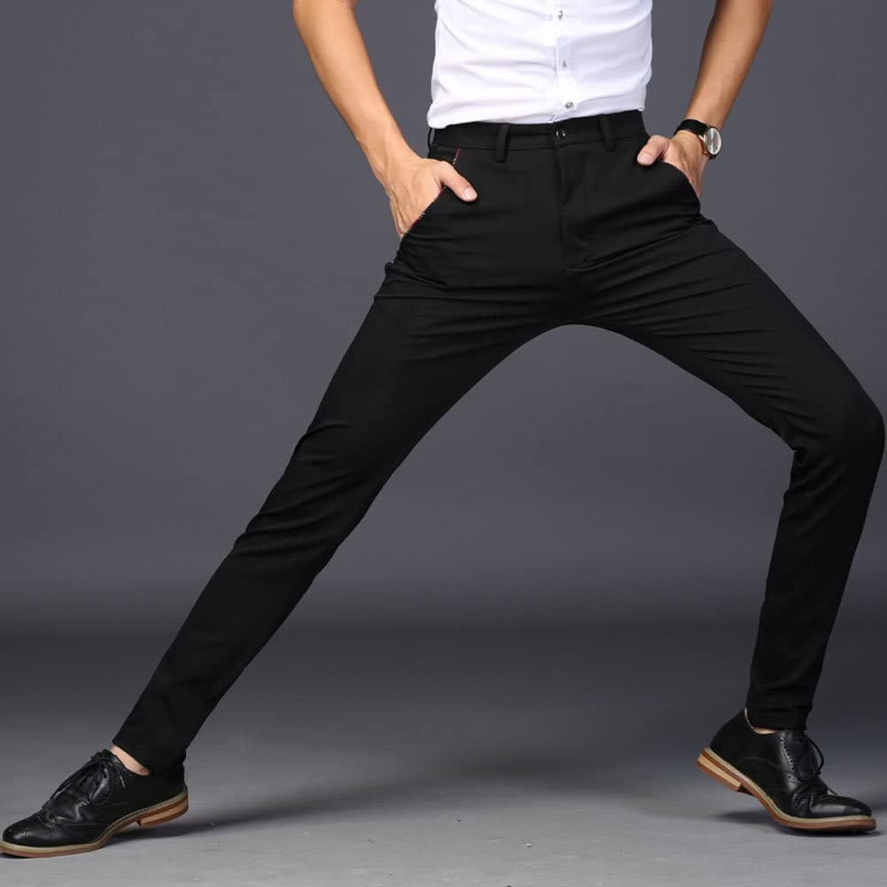 Plaid&Plain Men's Stretch Dress Pants Slim Fit Skinny, Black, Size 33W ...